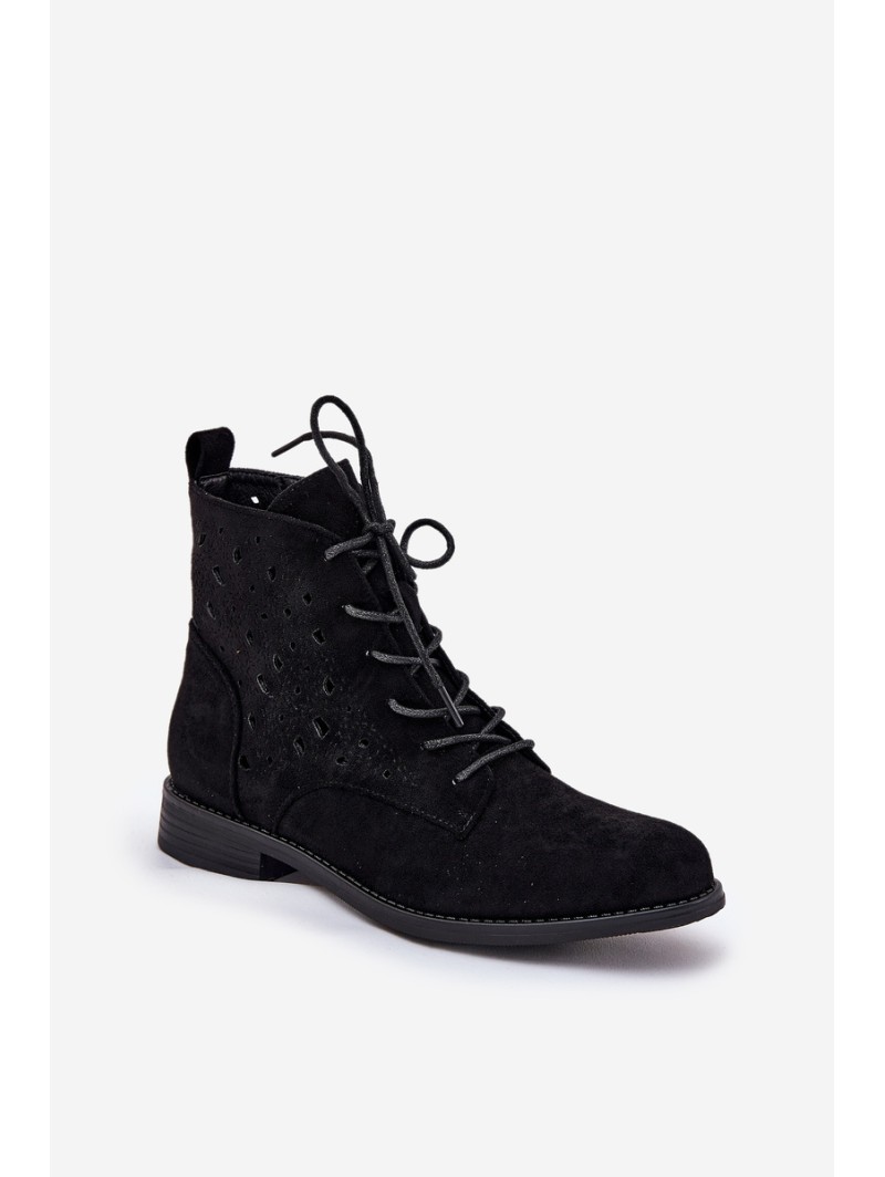 Laced Ankle Boots With Openwork Pattern S.Barski HY51-136 Black