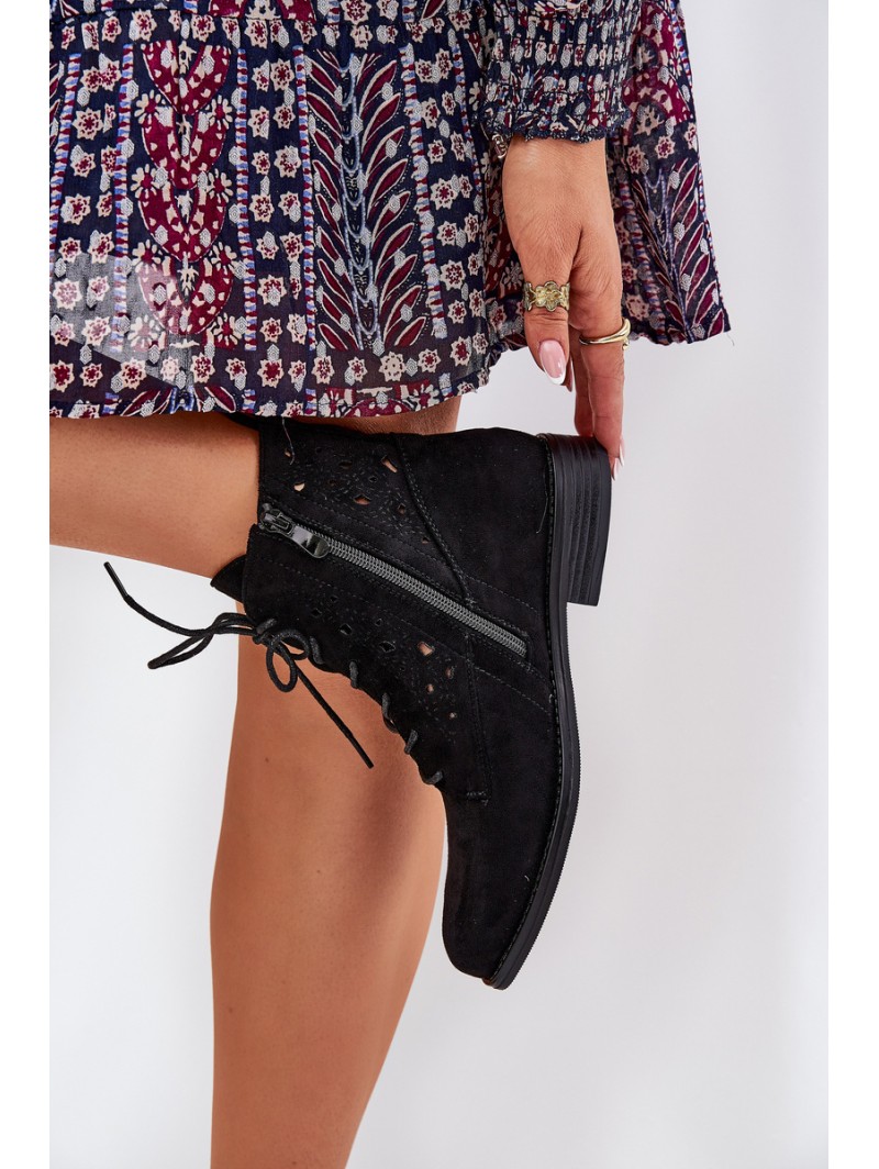 Laced Ankle Boots With Openwork Pattern S.Barski HY51-136 Black