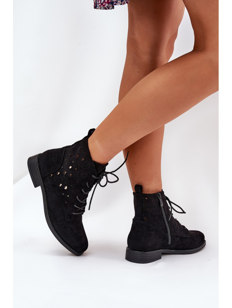 Laced Ankle Boots With Openwork Pattern S.Barski HY51-136 Black