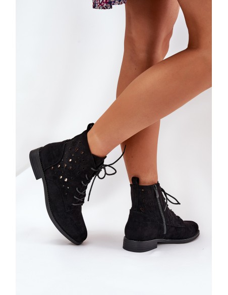 Laced Ankle Boots With Openwork Pattern S.Barski HY51-136 Black
