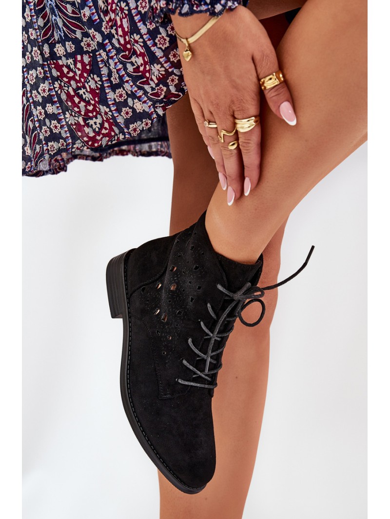 Laced Ankle Boots With Openwork Pattern S.Barski HY51-136 Black