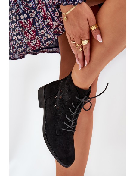 Laced Ankle Boots With Openwork Pattern S.Barski HY51-136 Black