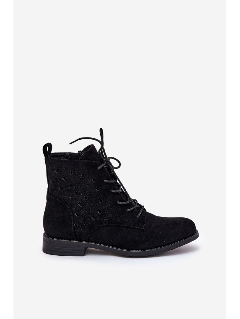 Laced Ankle Boots With Openwork Pattern S.Barski HY51-136 Black