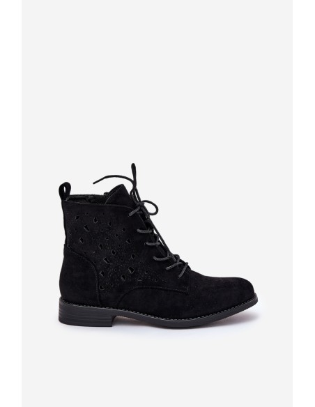 Laced Ankle Boots With Openwork Pattern S.Barski HY51-136 Black