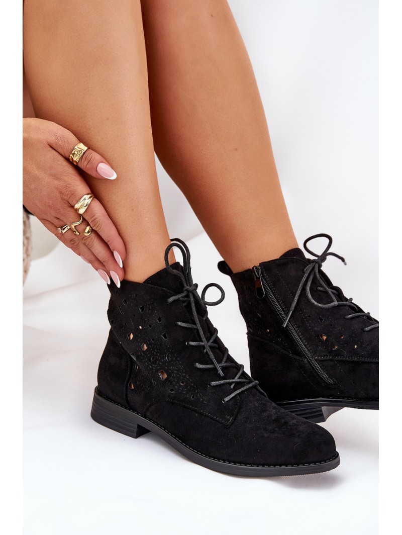 Laced Ankle Boots With Openwork Pattern S.Barski HY51-136 Black