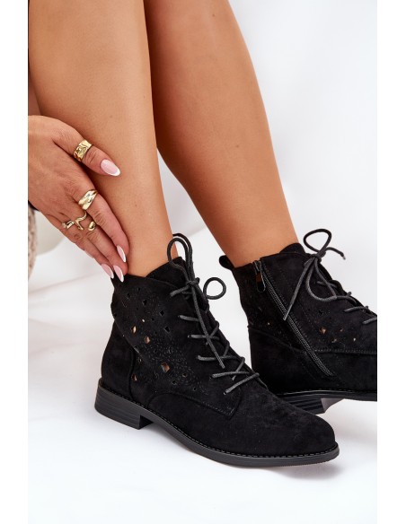Laced Ankle Boots With Openwork Pattern S.Barski HY51-136 Black