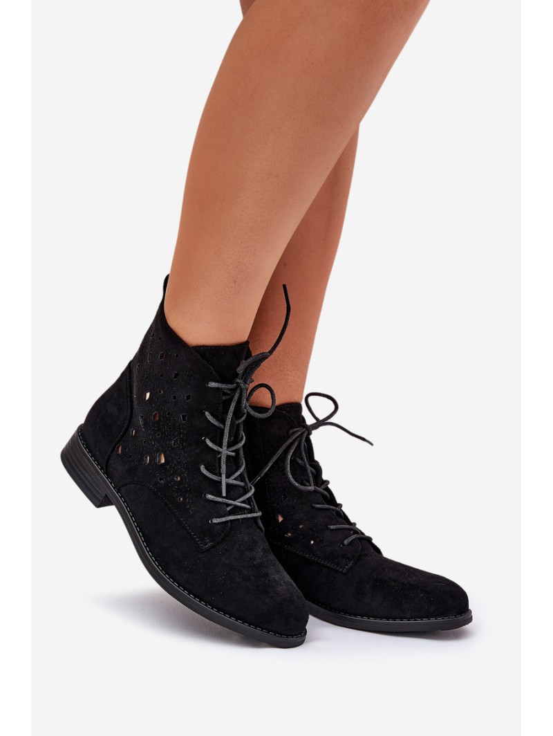 Laced Ankle Boots With Openwork Pattern S.Barski HY51-136 Black