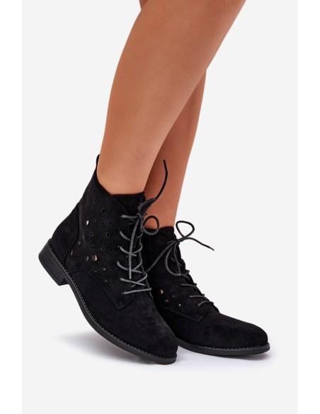 Laced Ankle Boots With Openwork Pattern S.Barski HY51-136 Black