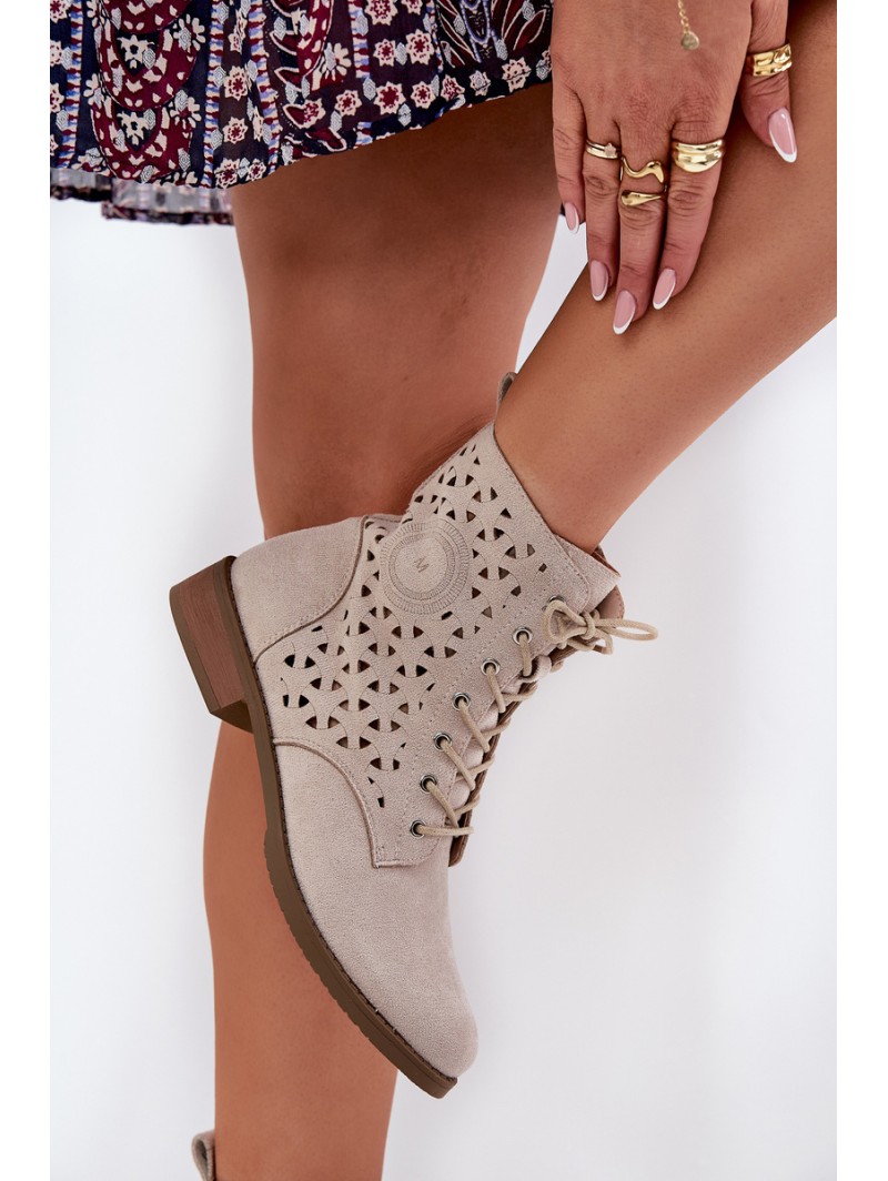 Boots With Perforated Pattern With Zip Light Beige Serfina