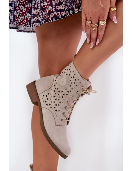 Boots With Perforated Pattern With Zip Light Beige Serfina