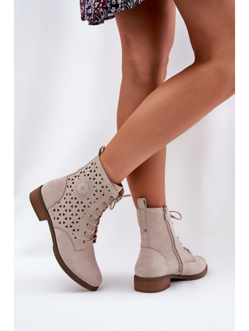 Boots With Perforated Pattern With Zip Light Beige Serfina 2