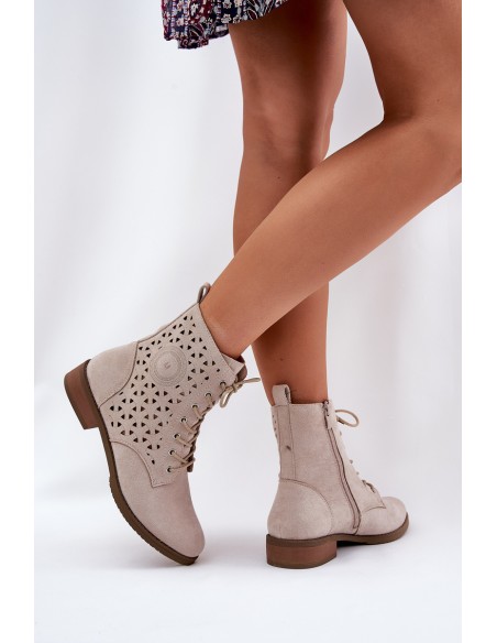 Boots With Perforated Pattern With Zip Light Beige Serfina