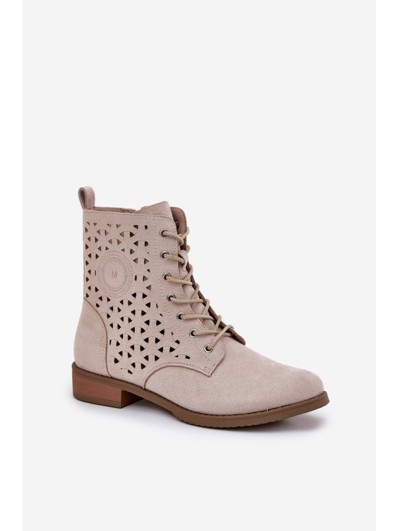 Boots With Perforated Pattern With Zip Light Beige Serfina