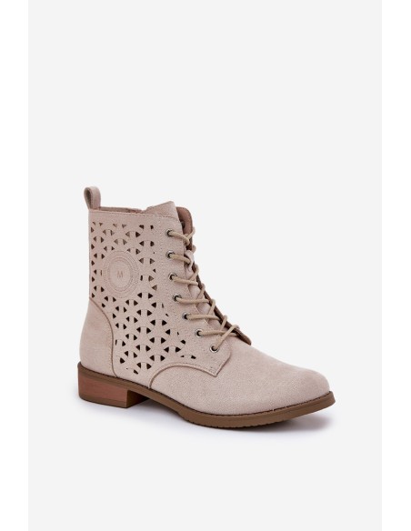 Boots With Perforated Pattern With Zip Light Beige Serfina