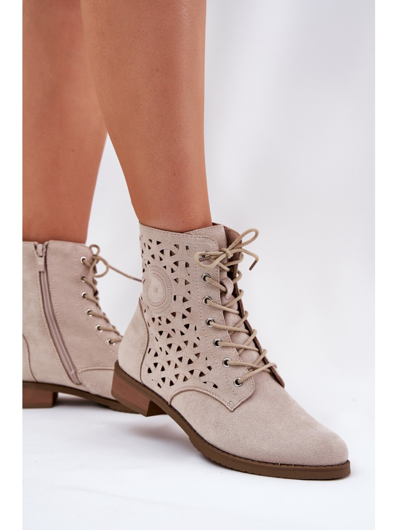 Boots With Perforated Pattern With Zip Light Beige Serfina