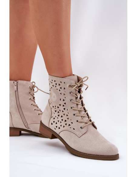 Boots With Perforated Pattern With Zip Light Beige Serfina