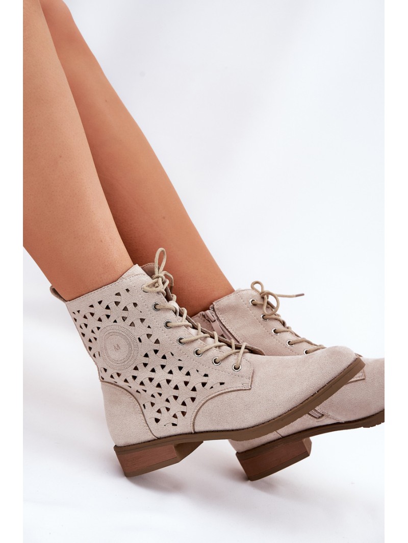 Boots With Perforated Pattern With Zip Light Beige Serfina