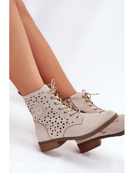 Boots With Perforated Pattern With Zip Light Beige Serfina