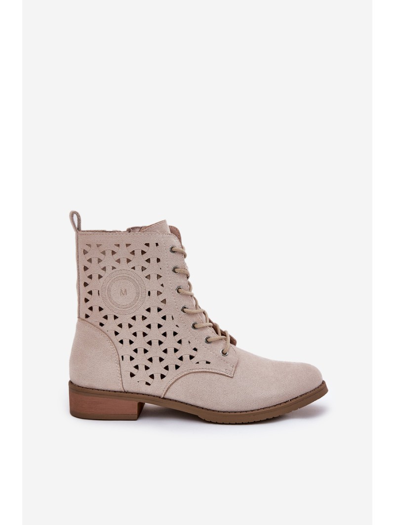 Boots With Perforated Pattern With Zip Light Beige Serfina