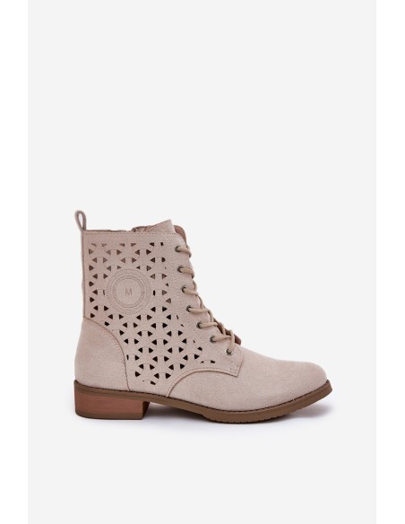 Boots With Perforated Pattern With Zip Light Beige Serfina