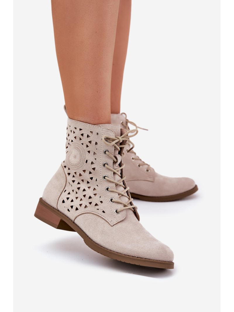 Boots With Perforated Pattern With Zip Light Beige Serfina