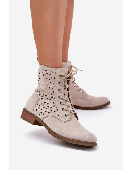 Boots With Perforated Pattern With Zip Light Beige Serfina