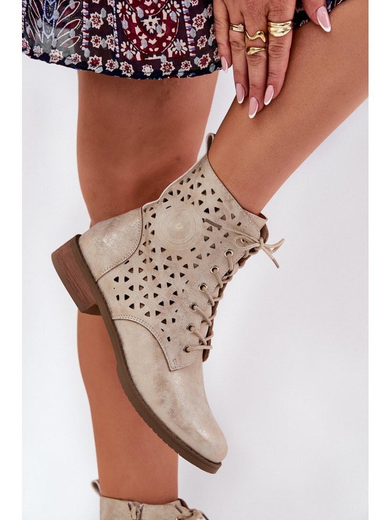 Boots With Perforated Pattern With Zip Light Beige Serfina