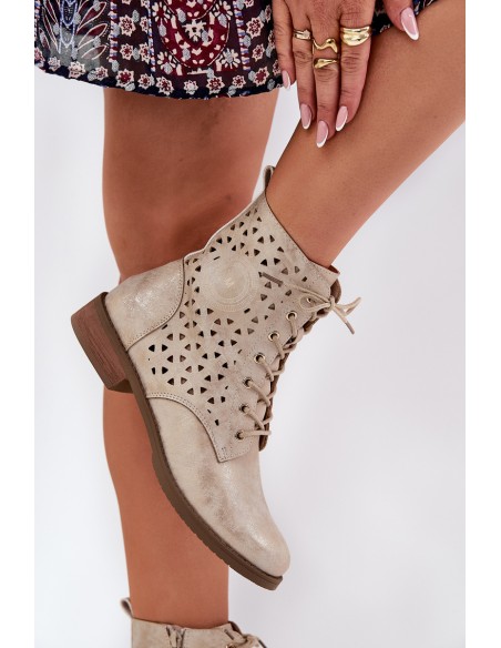 Boots With Perforated Pattern With Zip Light Beige Serfina