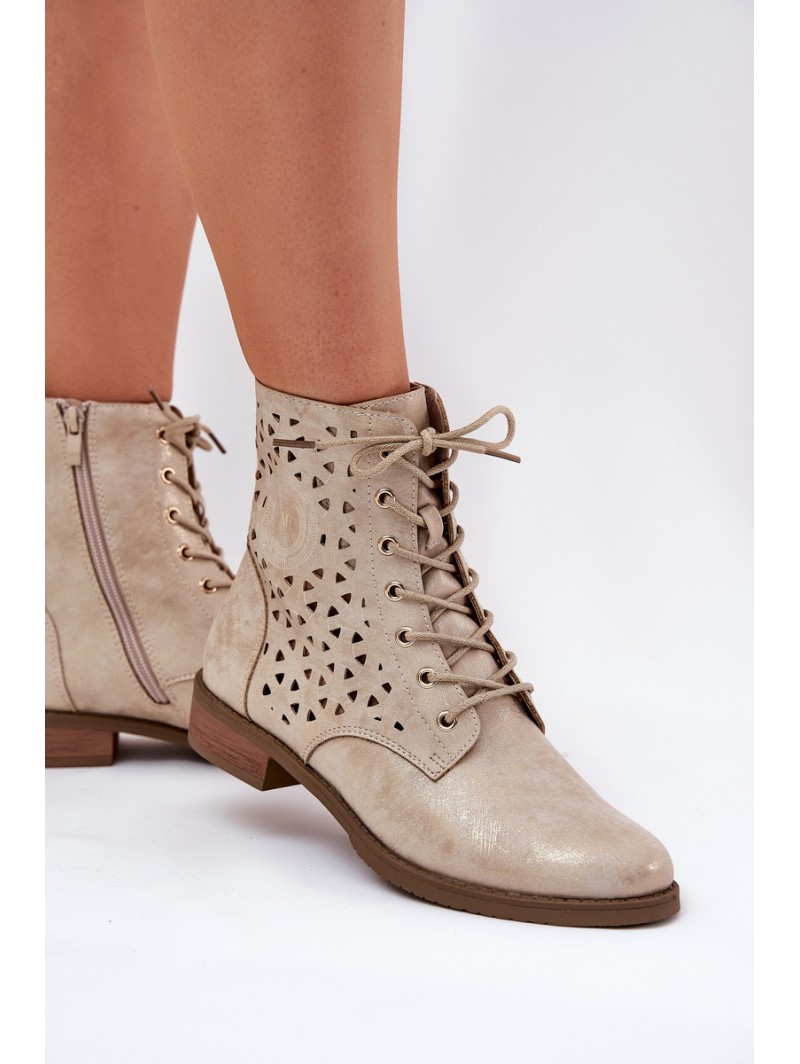 Boots With Perforated Pattern With Zip Light Beige Serfina