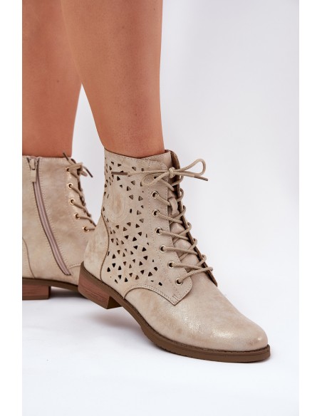Boots With Perforated Pattern With Zip Light Beige Serfina