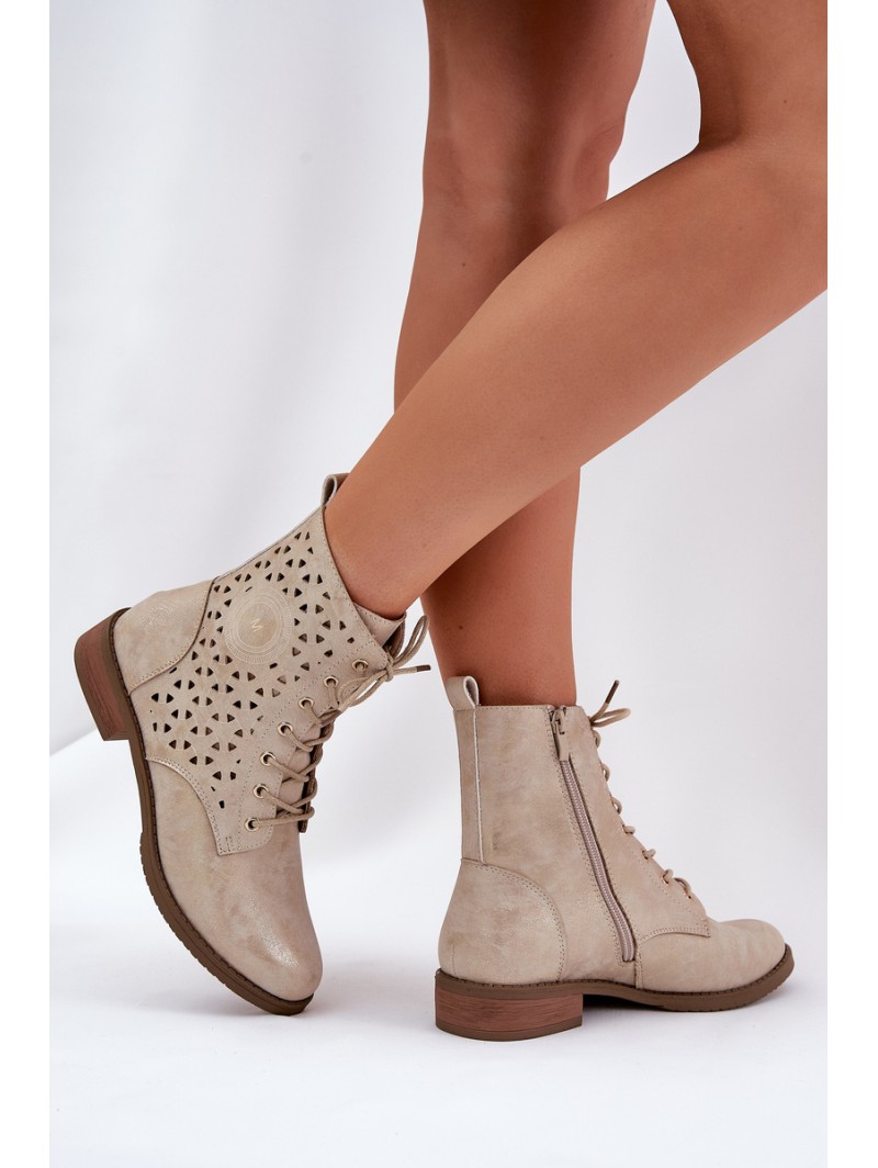 Boots With Perforated Pattern With Zip Light Beige Serfina
