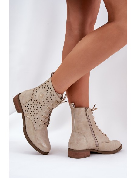 Boots With Perforated Pattern With Zip Light Beige Serfina