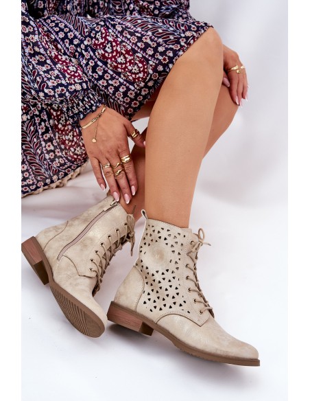 Boots With Perforated Pattern With Zip Light Beige Serfina