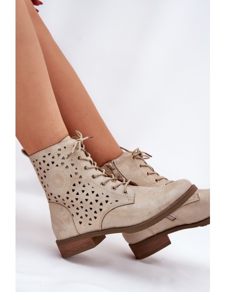 Boots With Perforated Pattern With Zip Light Beige Serfina