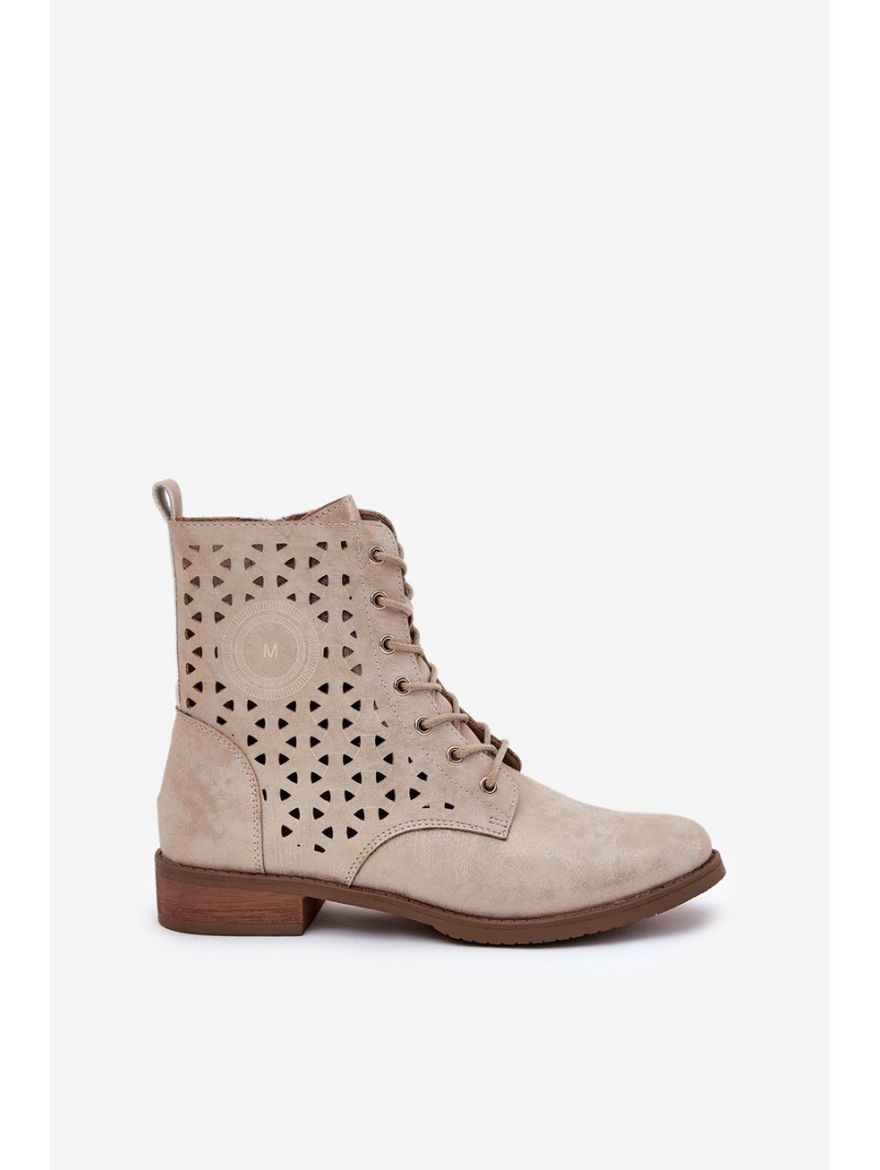 Boots With Perforated Pattern With Zip Light Beige Serfina