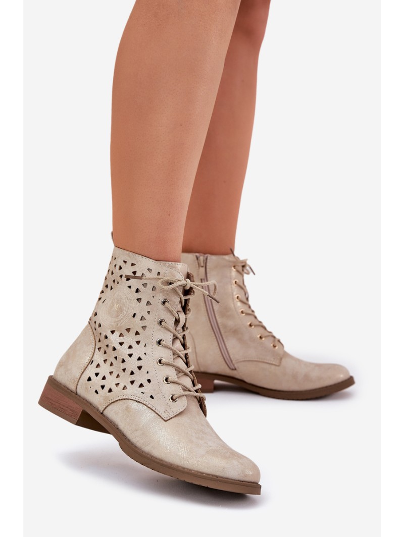 Boots With Perforated Pattern With Zip Light Beige Serfina