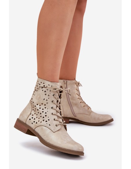 Boots With Perforated Pattern With Zip Light Beige Serfina