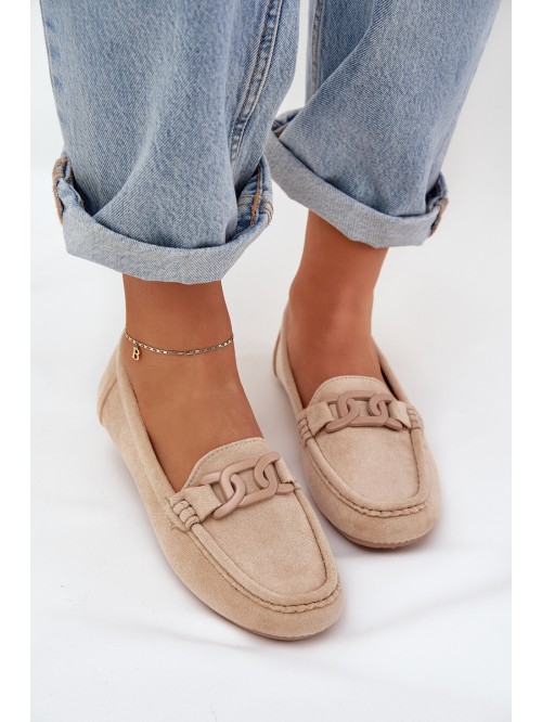 Women's eco suede moccasins with decoration beige Seathra