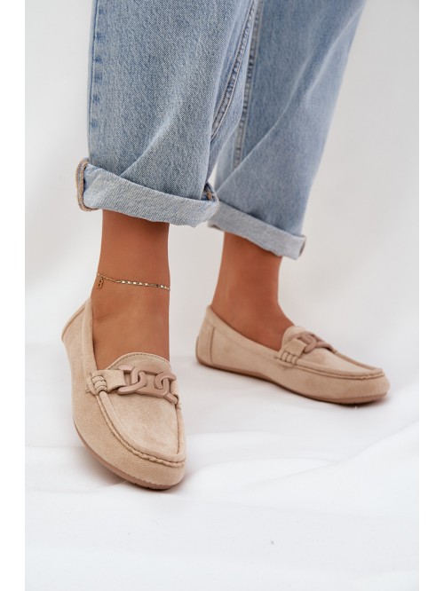 Women's eco suede moccasins with decoration beige Seathra 2