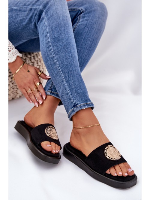 Women Slippers With Golden Decoration Black Kaliora