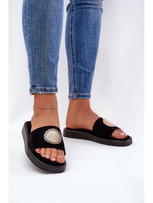 Women Slippers With Golden Decoration Black Kaliora 2