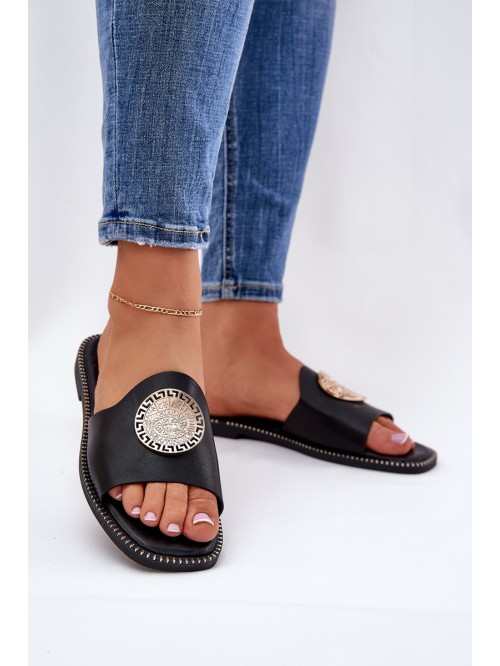 Eco Leather Slides On Flat Heel With Decoration Black Tatereia 2