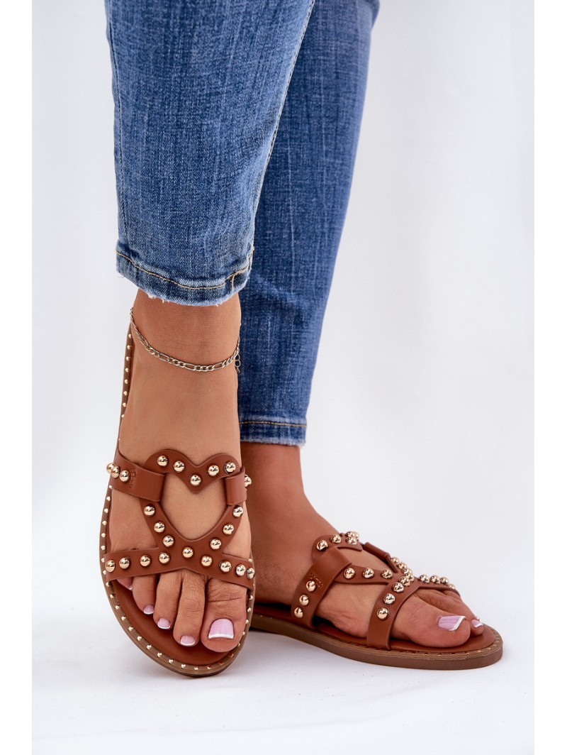 Decorated Flat Women's Sandals Camel Adivrae