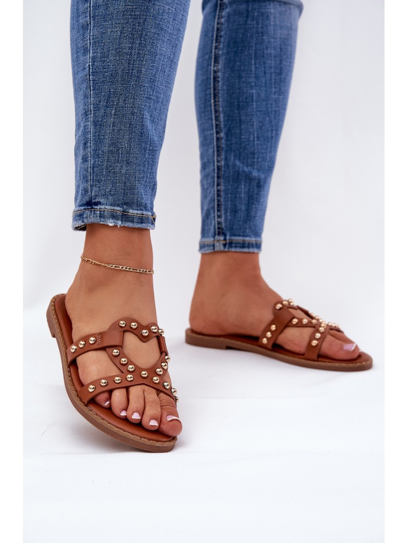 Decorated Flat Women's Sandals Camel Adivrae