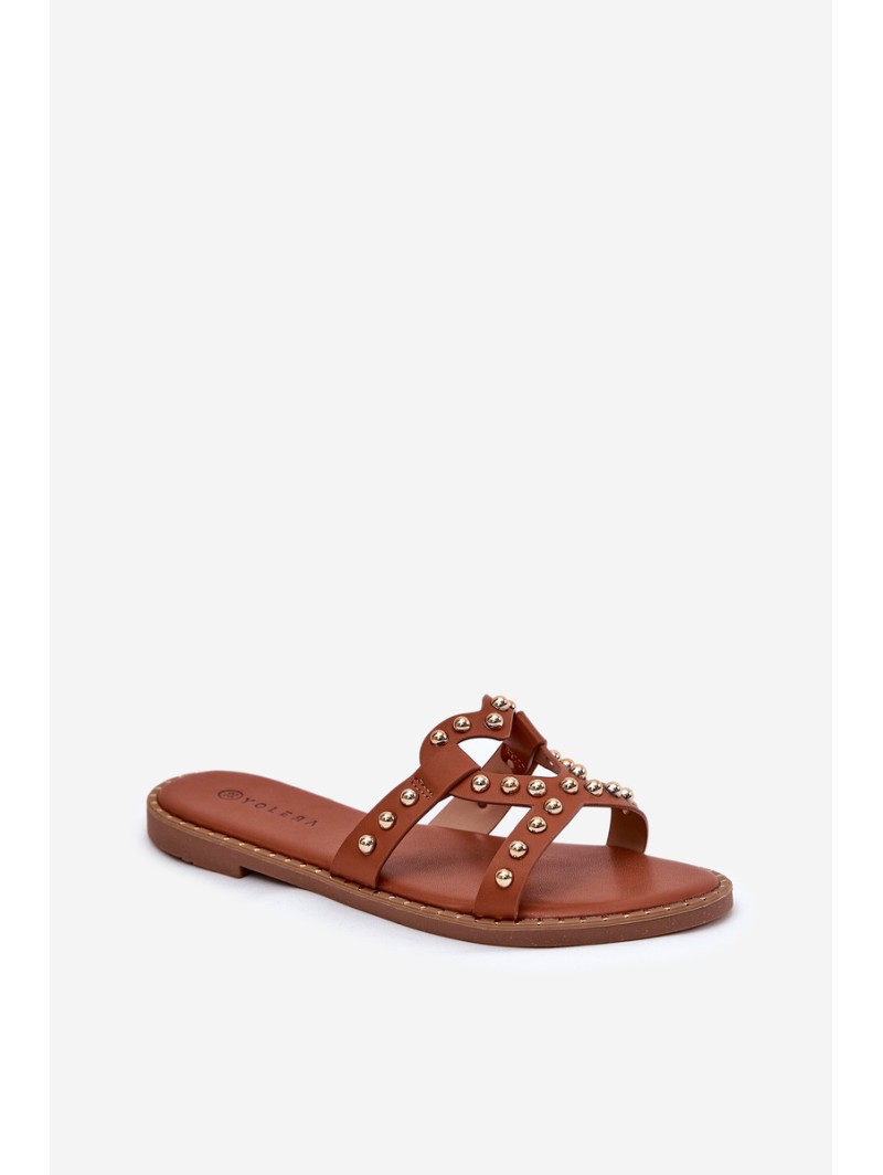Decorated Flat Women's Sandals Camel Adivrae
