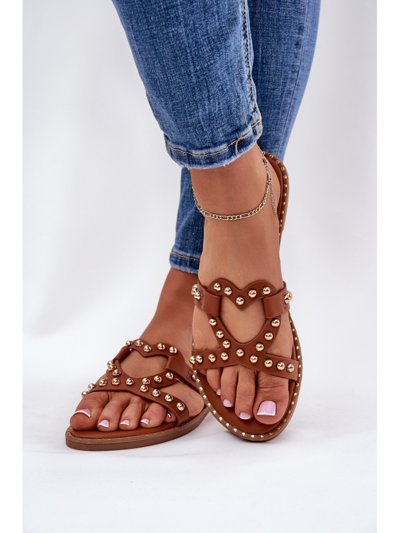 Decorated Flat Women's Sandals Camel Adivrae