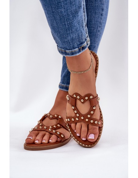 Decorated Flat Women's Sandals Camel Adivrae