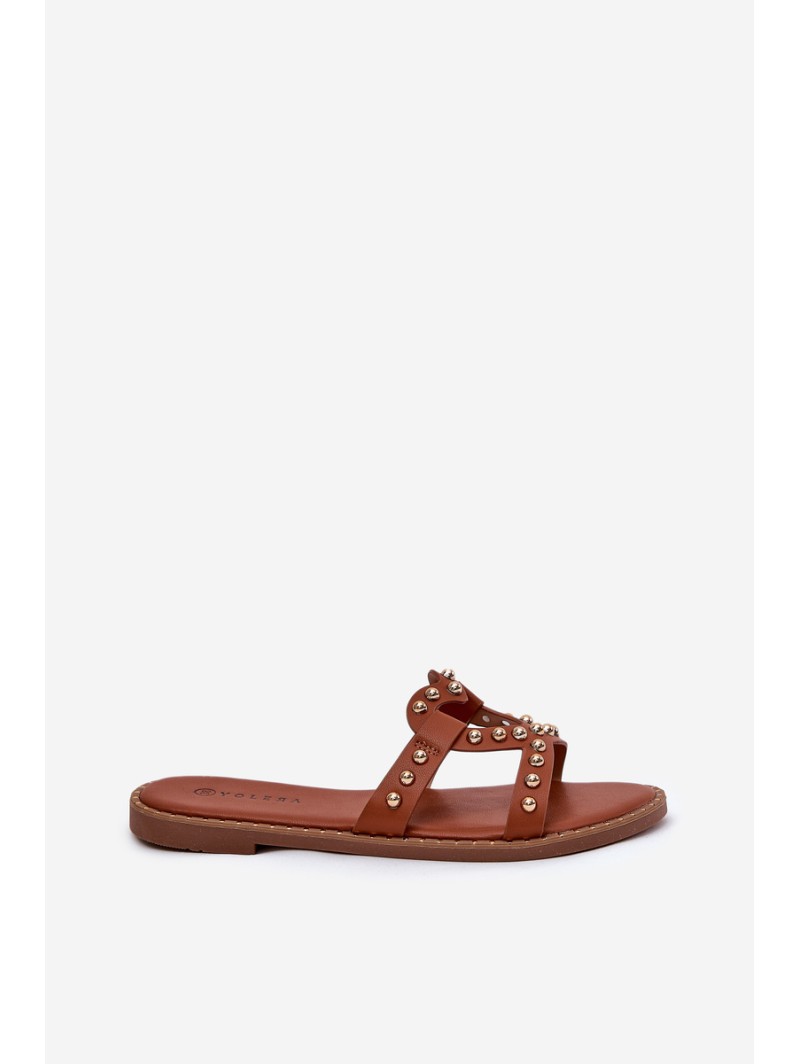 Decorated Flat Women's Sandals Camel Adivrae
