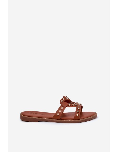 Decorated Flat Women's Sandals Camel Adivrae