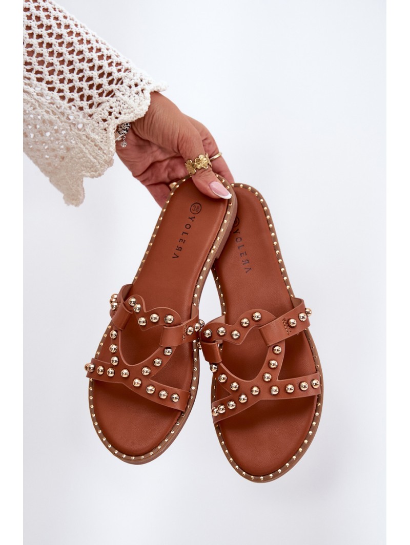 Decorated Flat Women's Sandals Camel Adivrae